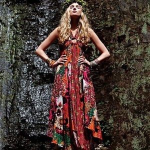 FP One Free People Kona Tropical Floral Maxi Cotton Gauze Beach Resort Dress XS